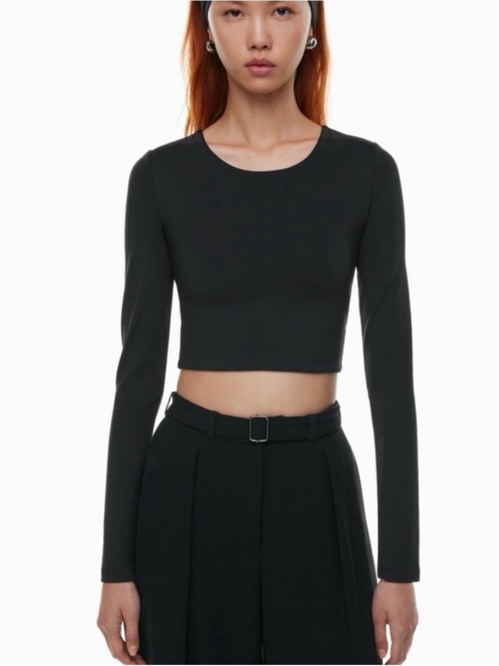Aritzia Babaton Black Long-Sleeve Cropped Top